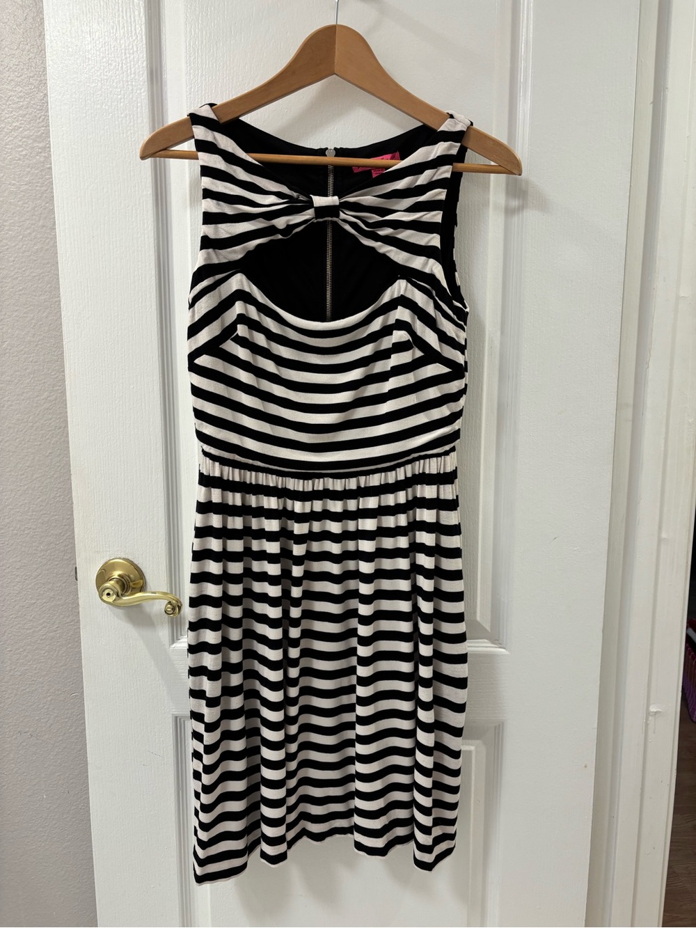 Betsey Johnson Black and White Striped Zip Back Sleeveless Mini Dress